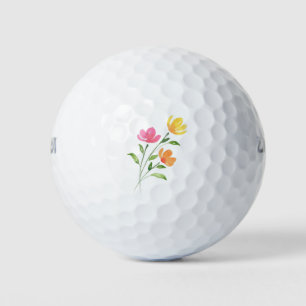 Balles De Golf Aquarelle jaune orange rose tiges