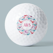 Balles De Golf Aquarelle Oiseaux Lumineux Monogramme
