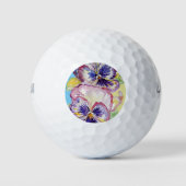 Balles De Golf Aquarelle Pansy Motif sur rose et jaune pâle (Devant)