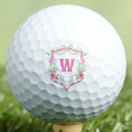 Balles De Golf Aquarelle Pink & Green Golf Panier Monogram Crest