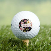 Balles De Golf Aquarelle rose Roses jaunes sur noir, Monogramme (T-shirt Insitu)