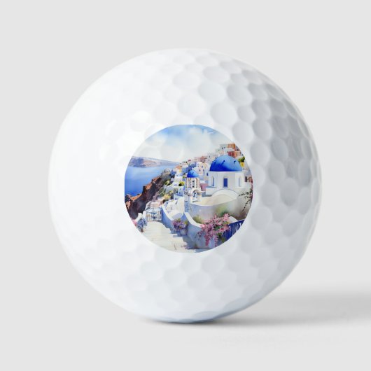 Balles De Golf Aquarelle Santorini Oia (Recto)