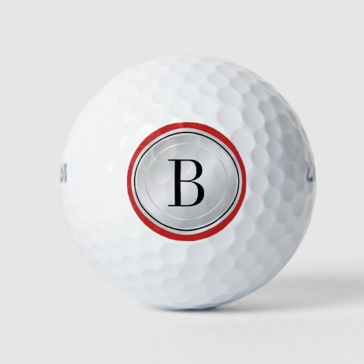 Balles De Golf Argent rouge et noir avec votre monogramme (Devant)