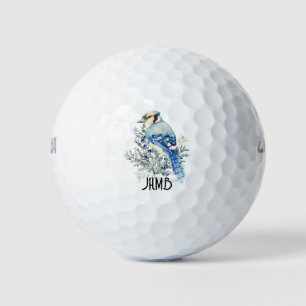 Balles De Golf Art de monogramme d'oiseau geai bleu