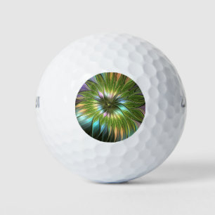 Balles De Golf Art Fractal Fleur Imaginaire Coloré Lumineux