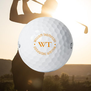 Balles De Golf Bal de golf blanc avec son nom (Monogramme orange)