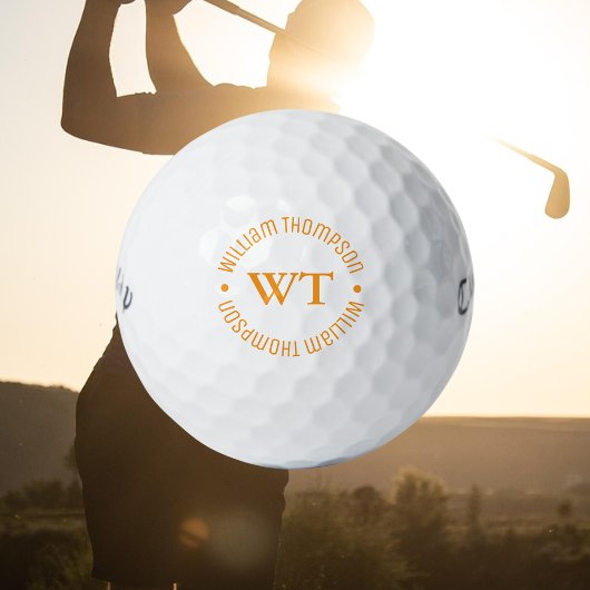Balles De Golf Bal de golf blanc avec son nom (Monogramme orange)