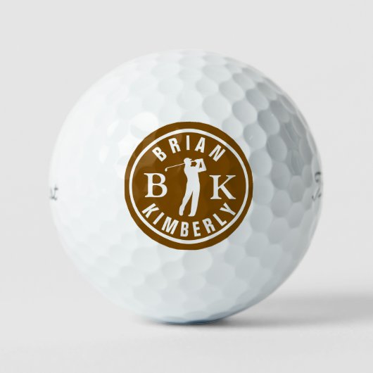 Balles De Golf Ball with Golfers Name & initials - monogram brown (Recto)