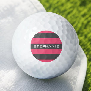 Balles De Golf Bandes de rugby rose et gris avec nom personnalisé