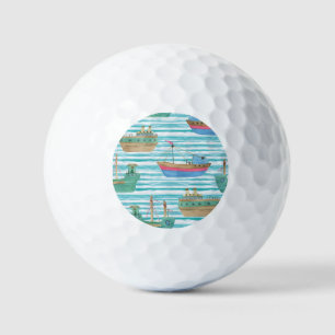 Balles De Golf Bateaux : Motif de peinture aquarelle.