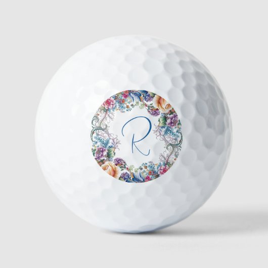 Balles De Golf Beau Floral Monogrammé (Recto)