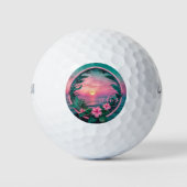 Balles De Golf Belle couronne de soleil couchant rose-Turquoise t (Devant)