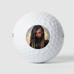 Balles De Golf Belles tresses longues sous-découpées Anime Noir F