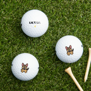 Balles De Golf berger allemand kawaii dessin animé noir et tan