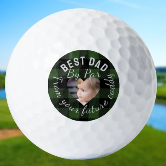 Balles De Golf Best Dad Custom Kids Photo Green Buffalo Plaid