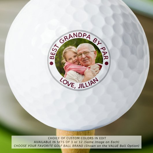 Balles De Golf BEST GRANDPA PAR PAR Photo personnalisée Maroon