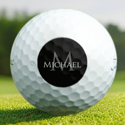 Balles De Golf Black Gray Custom Monogram Name Initial 