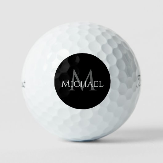 Balles De Golf Black Gray Custom Monogram Name Initial (Recto)