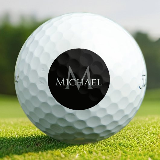 Balles De Golf Black Monogram Name Initial Custom 