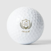 Balles De Golf Blason de golf de mariage à monogramme élégant (Recto)