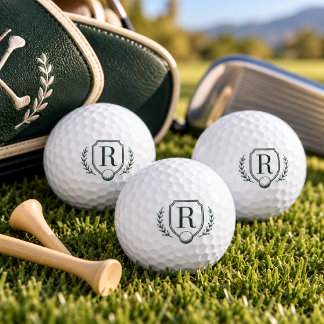 Balles De Golf Blason de monogramme de golf vert forêt classique