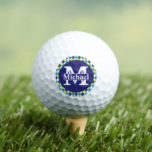 Balles De Golf Bleu Framboise Citron Argyle Monogrammé Prépa (T-shirt Insitu)