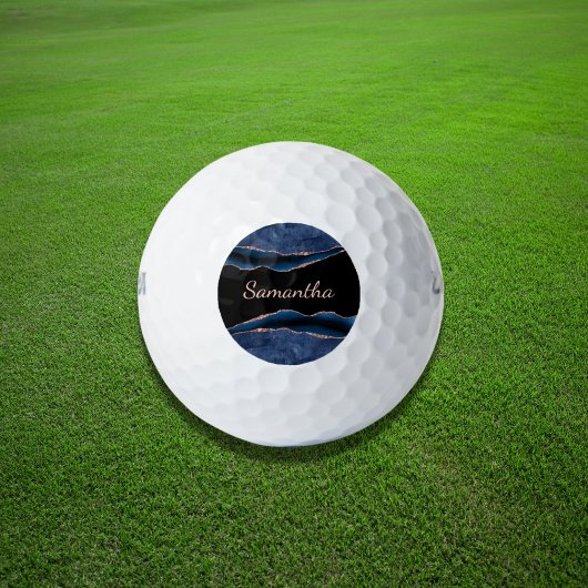 Balles De Golf Blue Agate Rose Gold Nom Golf Balls