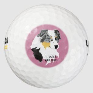 Balles De Golf Blue Merle Australian Shepherd Cus.Golf Ball 3 pk