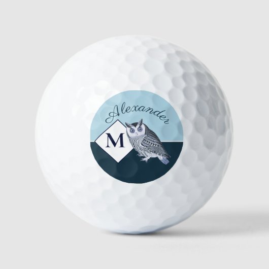 Balles De Golf Blue Owl Grey Nom du monogramme (Recto)