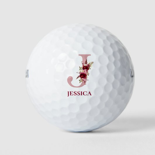 Balles De Golf Blush Rose Floral Initiale J Monogramme (Devant)