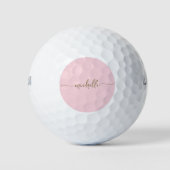 Balles De Golf Blush Rose Minimal Or Écriture Monogramme Nom (Devant)