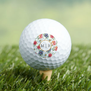 Balles De Golf Boho Chic Vert Fleur sauvage Couple Initiales