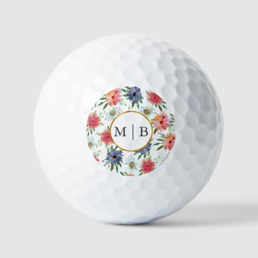 Balles De Golf Boho Chic Vert Fleur sauvage Couple Initiales (Recto)
