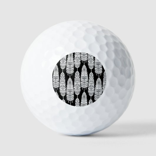 Balles De Golf Boho plumes : motif noir et blanc (Recto)