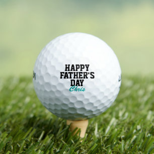 Balles De Golf Bonne Fête des pères Noir et Turquoise Monogrammé