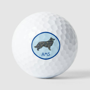 Balles De Golf Bordure Collie Chien Silhouette Monographie Bleu