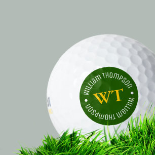 Balles De Golf Boule de golf avec nom ( monogramme cercle vert )