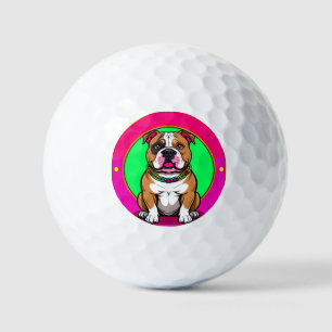 Balles De Golf Bouledogue anglais sur un fond vibrant