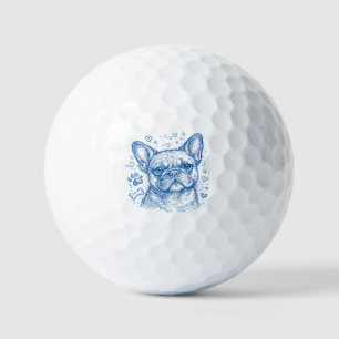 Balles De Golf Bouledogue français bleu doodle ligne art frenchie