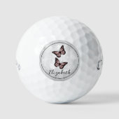 Balles De Golf Boules de golf florales papillon rose (Recto)