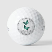 Balles De Golf Boules de golf florales papillon turquoise (Recto)