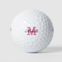Boules de golf monogram de nom rose personnalisées