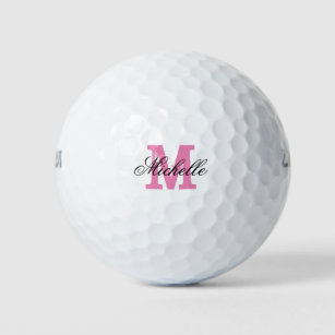 Balles De Golf Boules de golf monogram de nom rose personnalisées