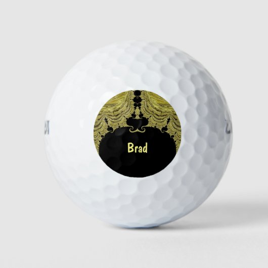 Balles De Golf BRAD ~ OR ET NOIR Design fractal ~ (Devant)