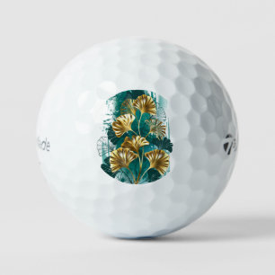 Balles De Golf Branche avec Feuilles d'or Ginko Biloba