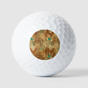 Balles De Golf Brown Grunge Quilt Stars Coeurs