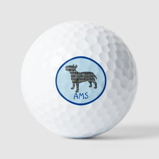 Balles De Golf Bull Terrier Chien Silhouette Monogramme Grille Bl (Recto)