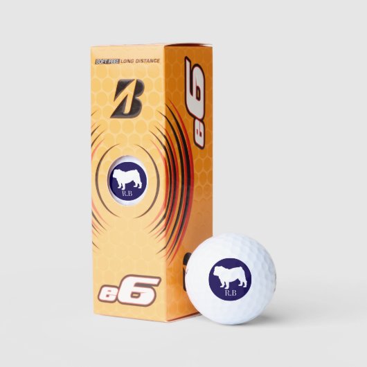 Balles De Golf Bulldog Monogramme Blue Navy Custom Golf (Emballage)