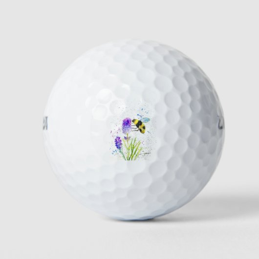Balles De Golf Bumblebebe mignonne et fleurs aquarelle (Devant)