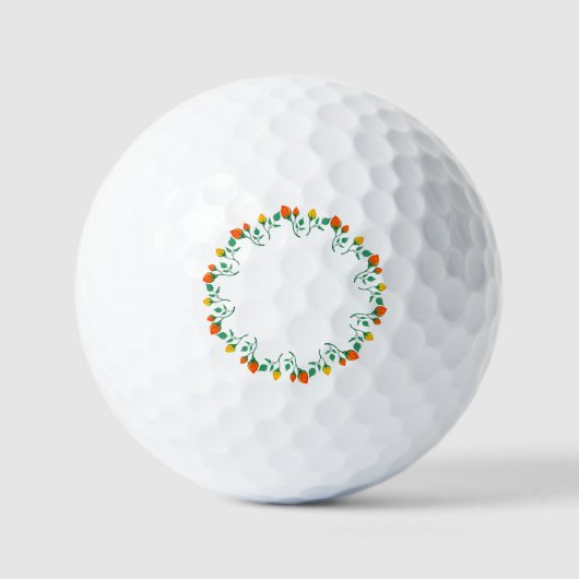 Balles De Golf Cadre rond floral avec fleurs de rose jaune et rou (Recto)